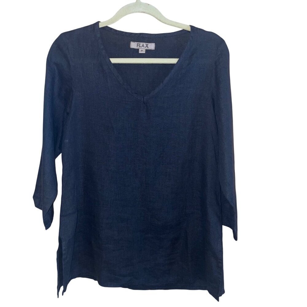 Flax Womens Top Size Small Black V Neck Side Slits Casual Pure Linen Lithuania